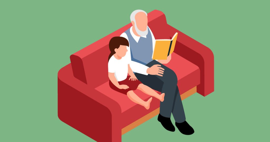 Old Man And Boy On Couch